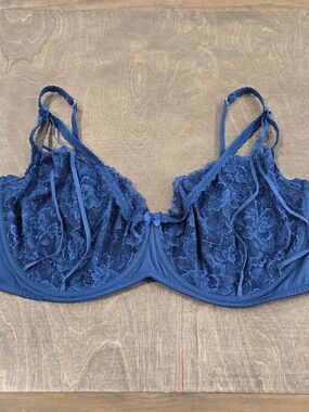Hips And Curves Strappy Olivia Bra 48LG Floral Lace Lingerie Blue